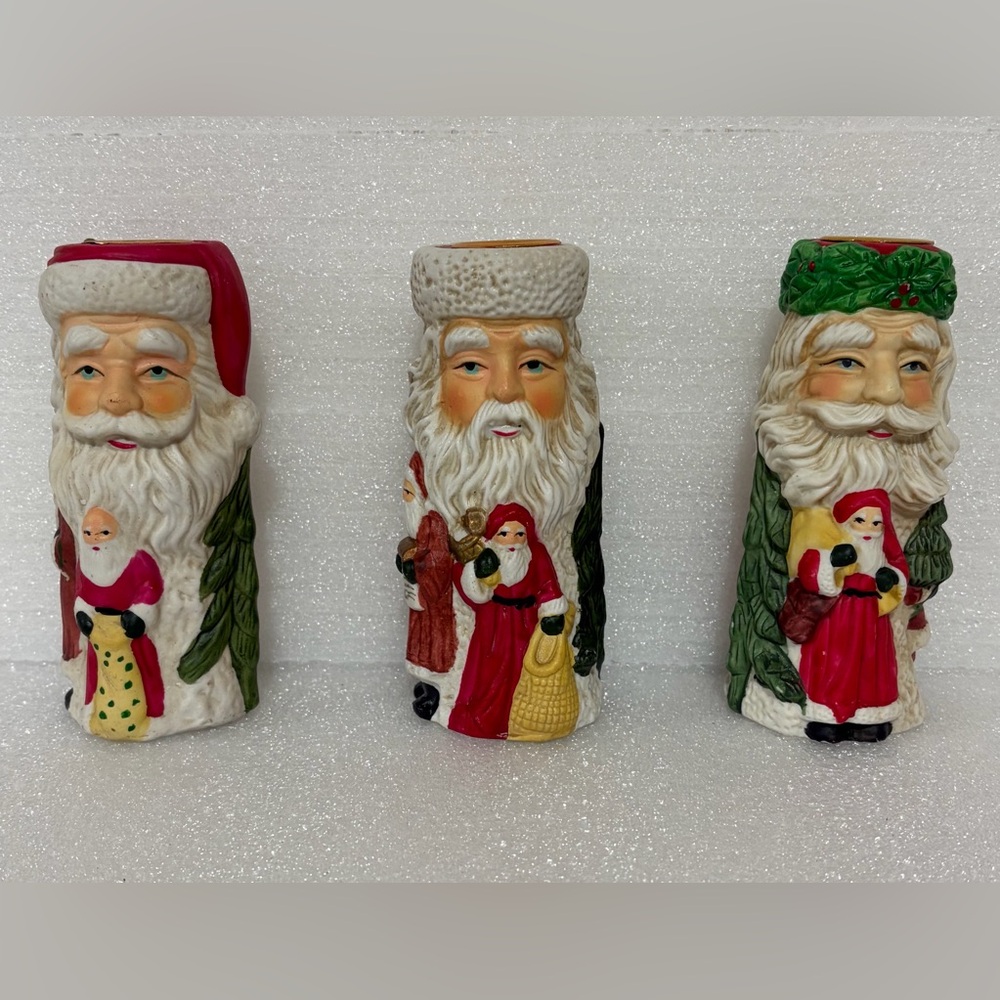 Festive vintage Brinnco old world Santa Candle Holders - Red, Green, White